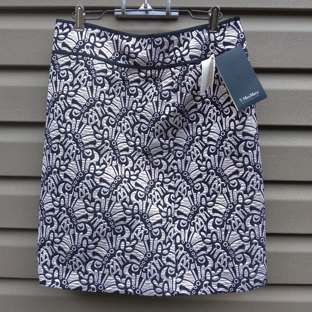 'S MaxMara Sz 4 Silver Black Skirt Palmas - Picture 3 of 8